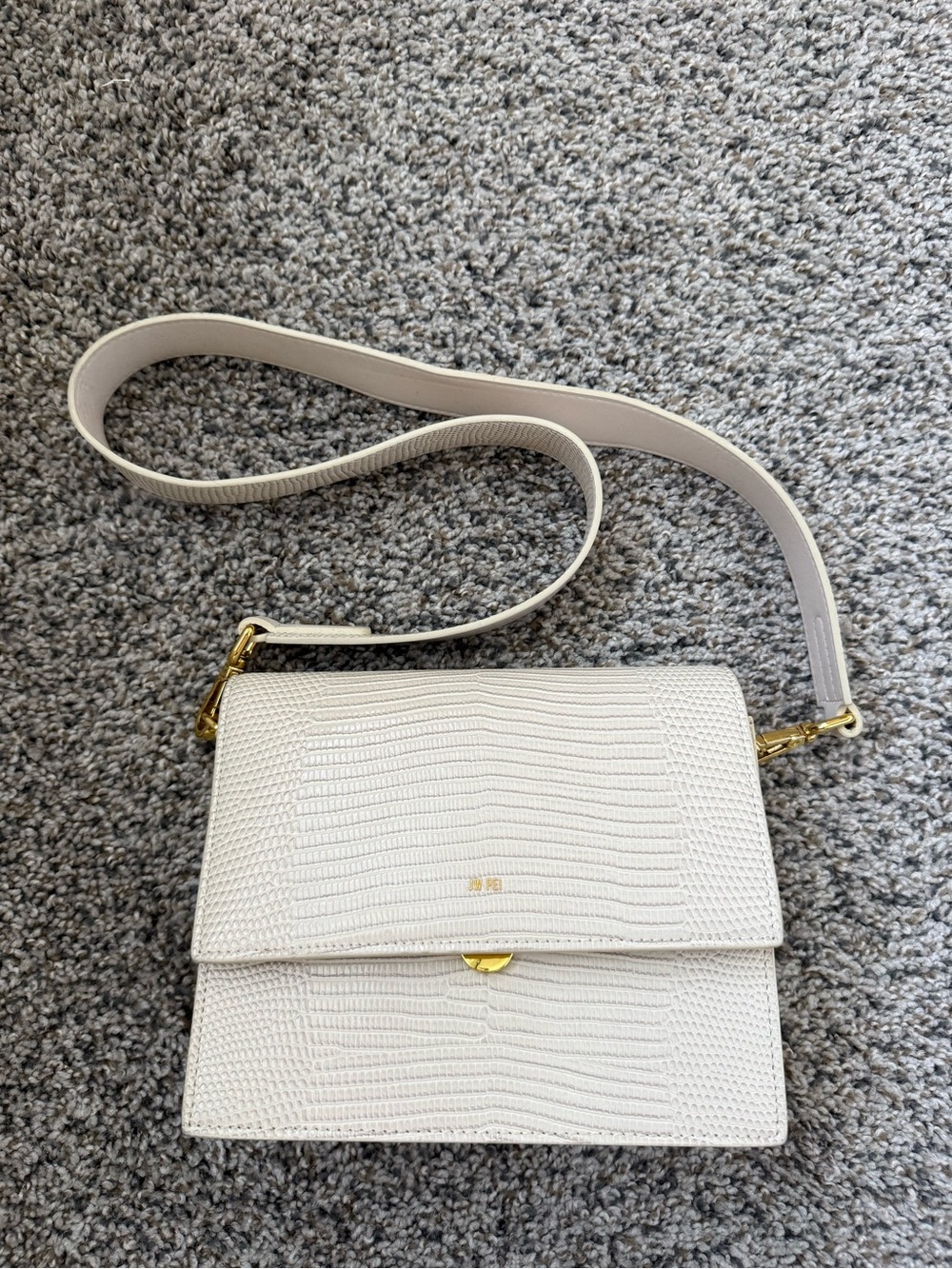 JW PEI White Textured Leather Crossbody Bag with Gold Hardware